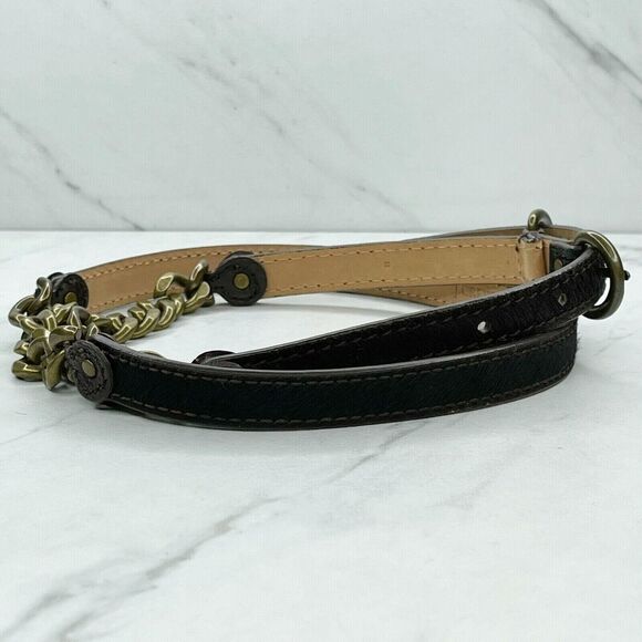 J. Crew Brown Leather Fur Chain Belt - Size Medium M | Gold Hardware - Picture 5 of 11